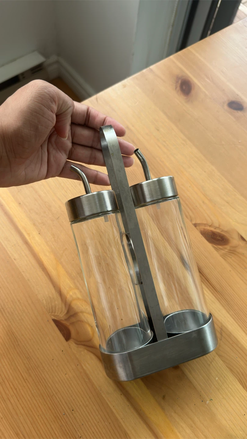 Glass Oil and Vinegar Dispenser Set with Metal Caddy - photo 4