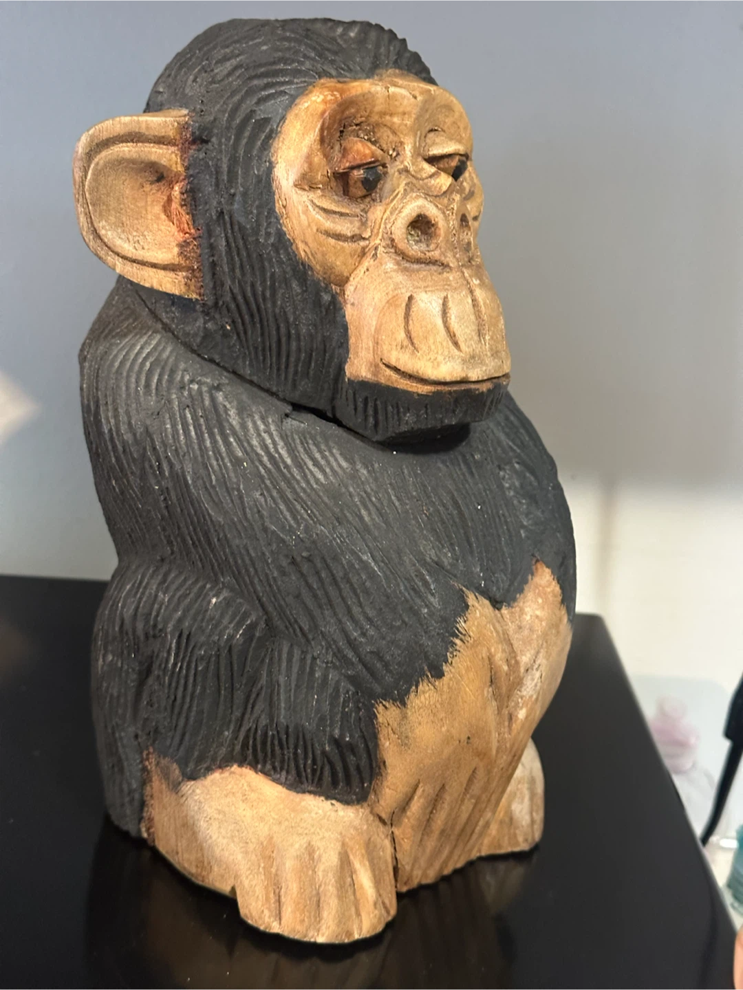 Rustic Wooden hand carved Chimpanzee Hinge Box - photo 2