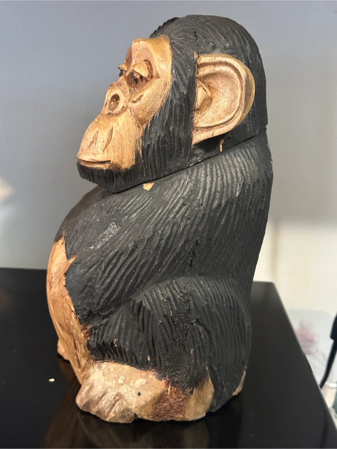Rustic Wooden hand carved Chimpanzee Hinge Box - photo 3