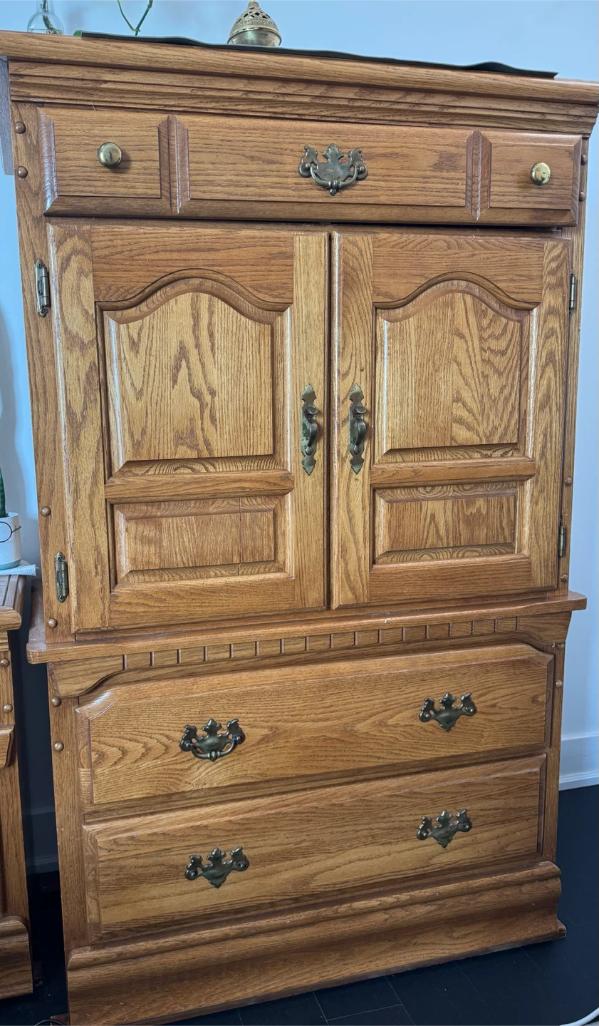 Solid Oak Armoire Dresser and side table - photo 2