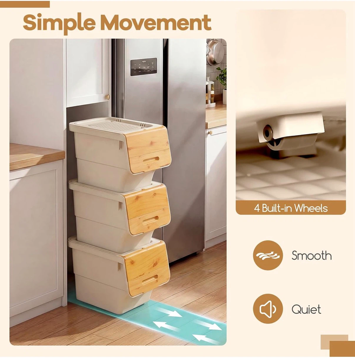 Storage Bins Set of 3 Stackable Rolling - photo 4
