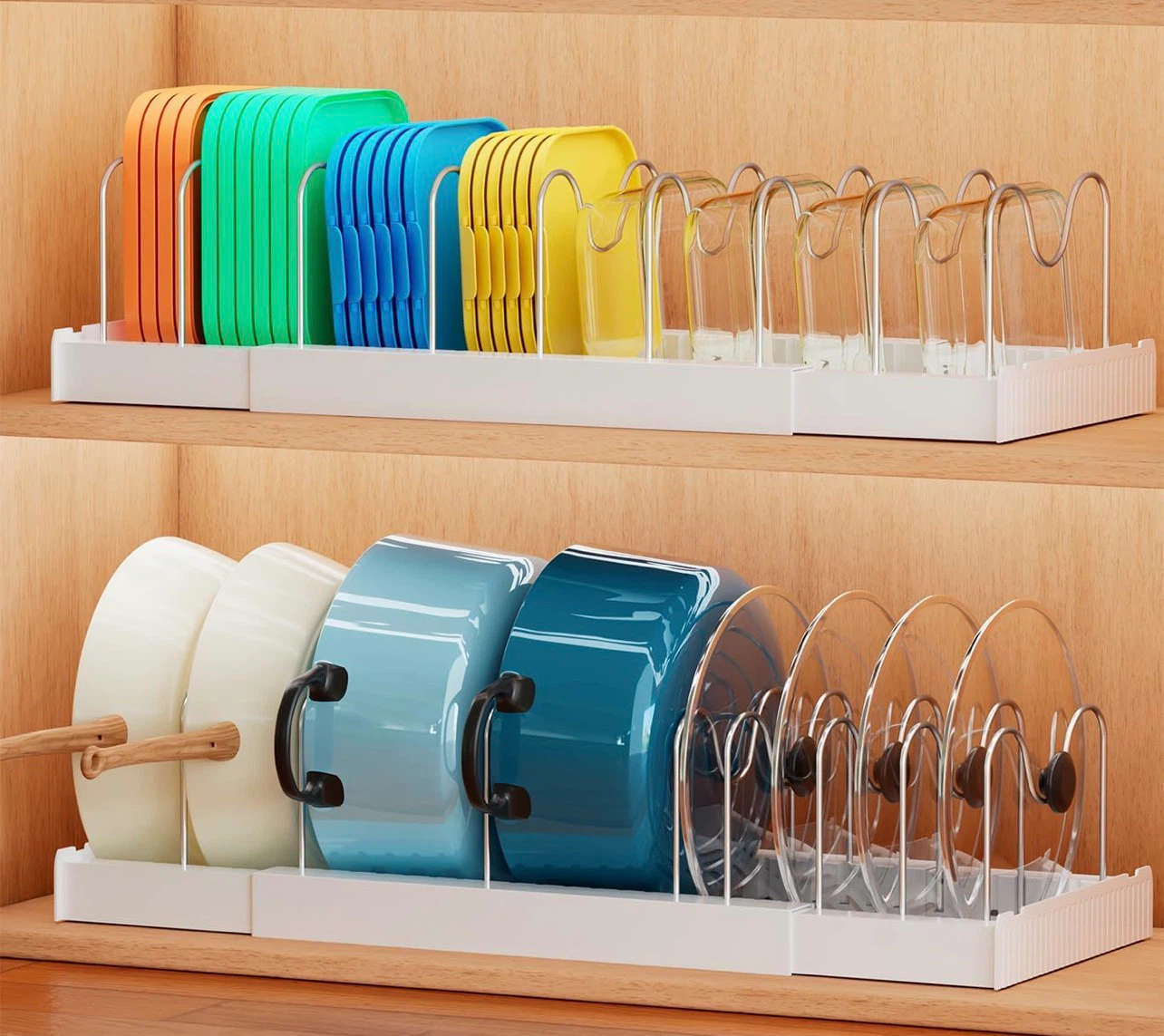 Adjustable Pot Lid and Pan Organizer Rack