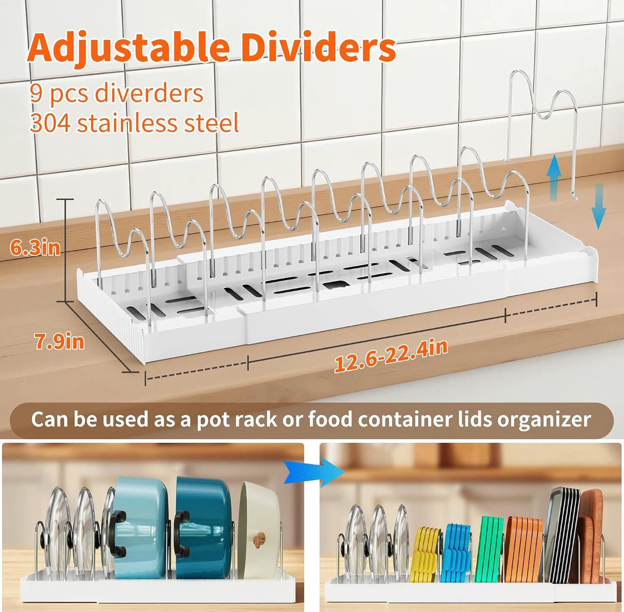 Adjustable Pot Lid and Pan Organizer Rack - photo 2