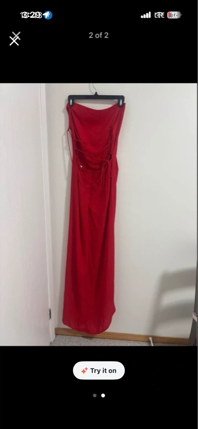 Red Strapless Maxi Dress with Lace-Up Back