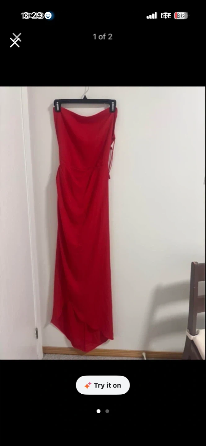 Red Strapless Maxi Dress with Lace-Up Back - photo 2
