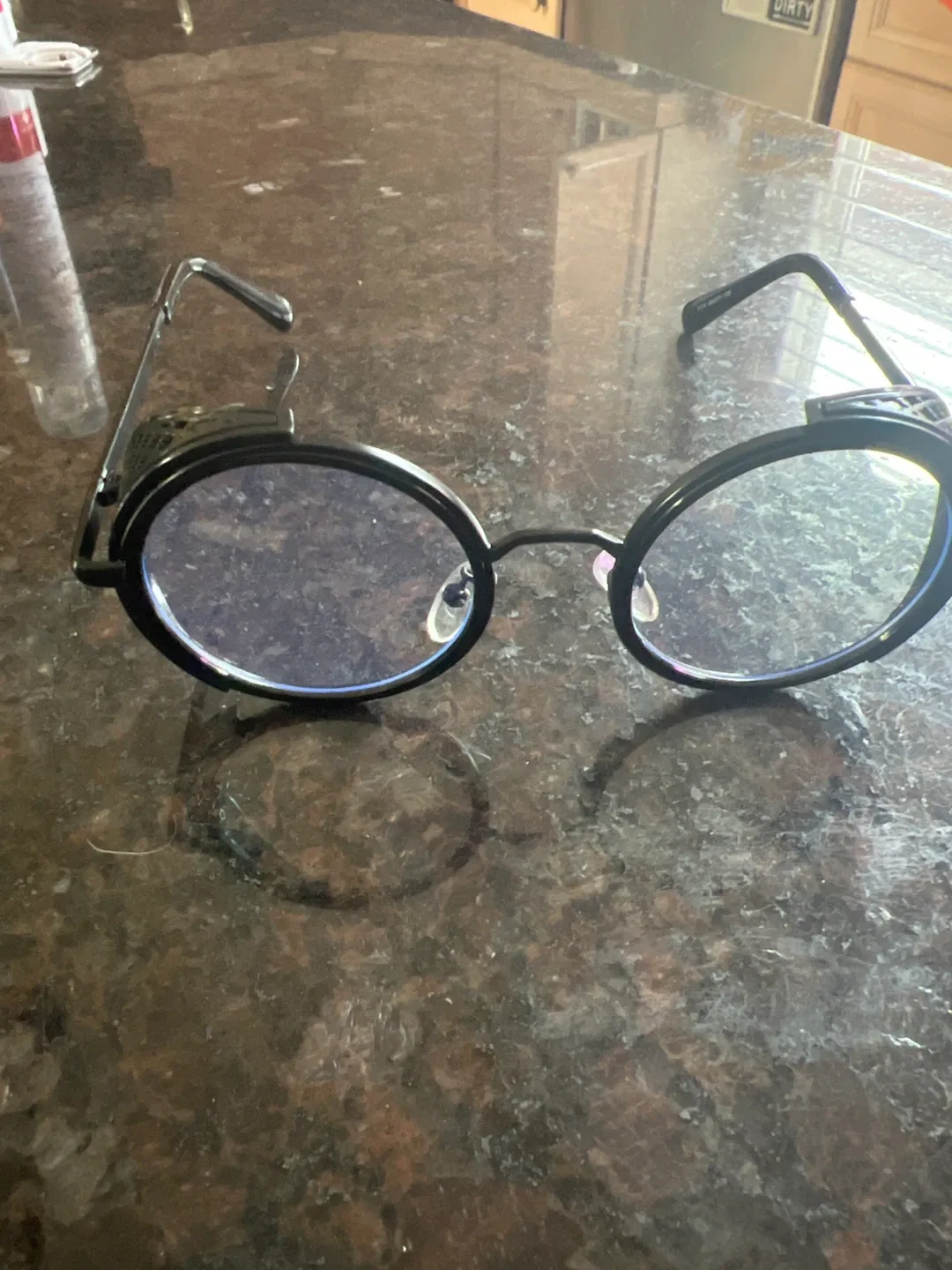 Black Round blue light glasses with Side Shields