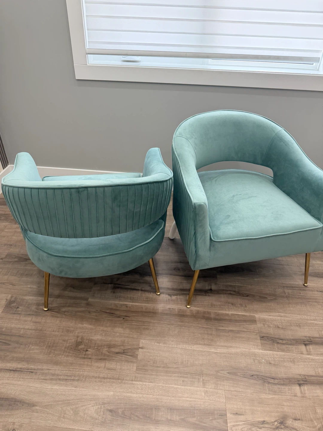 Two Teal Velvet Accent Chairs with Gold Legs - photo 2