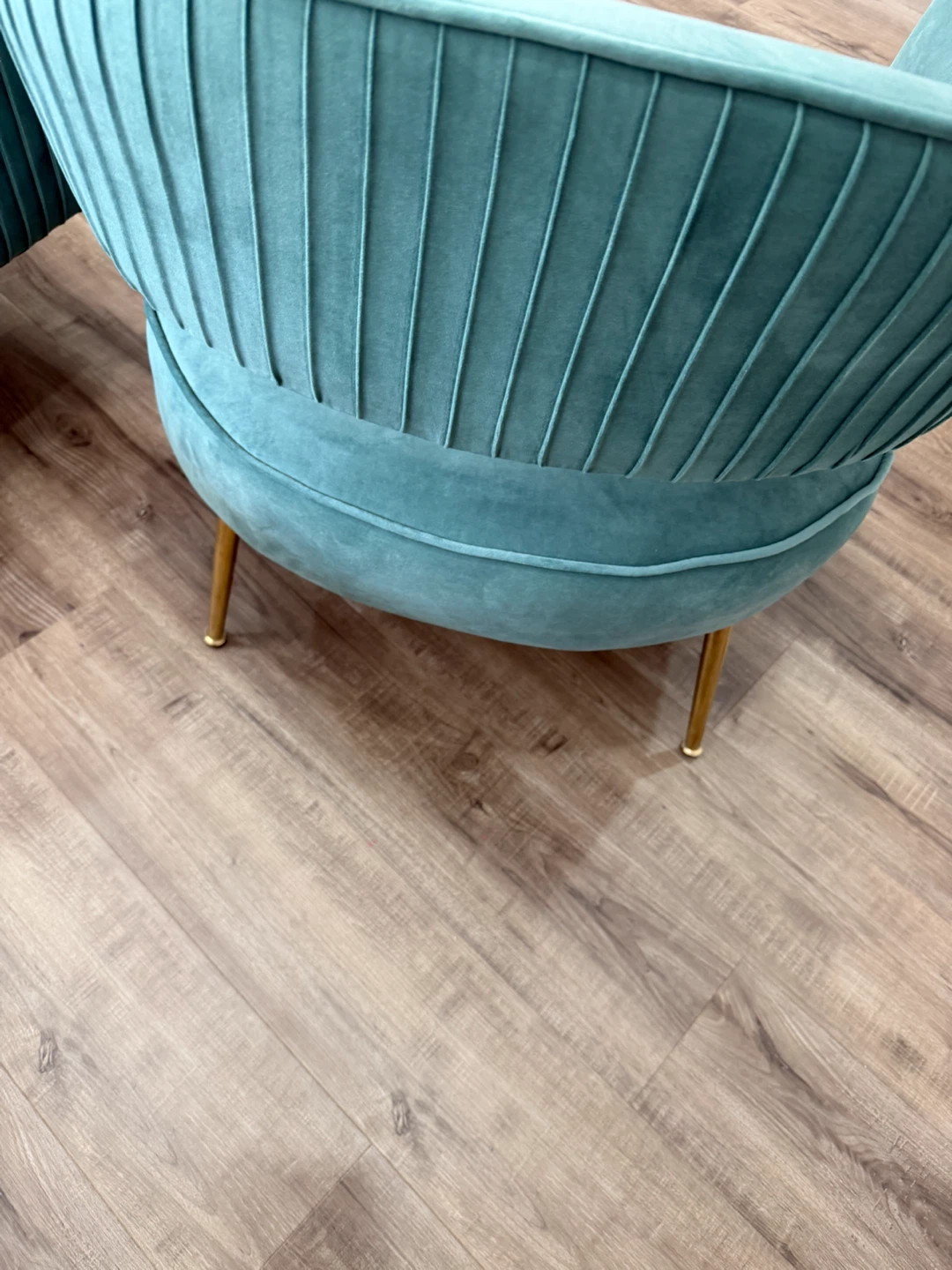 Two Teal Velvet Accent Chairs with Gold Legs - photo 3