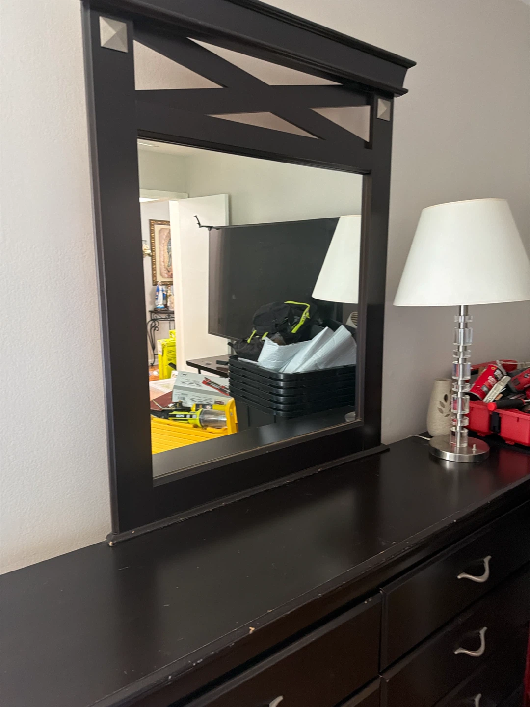 Dark Brown 6-Drawer Dresser with Mirror