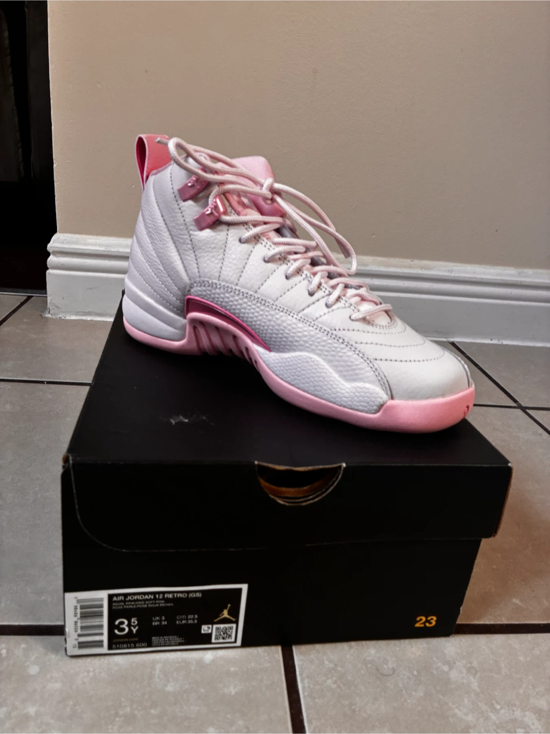 Air Jordan 12 Retro GS Pearl White Pink Toddler Shoes - photo 2