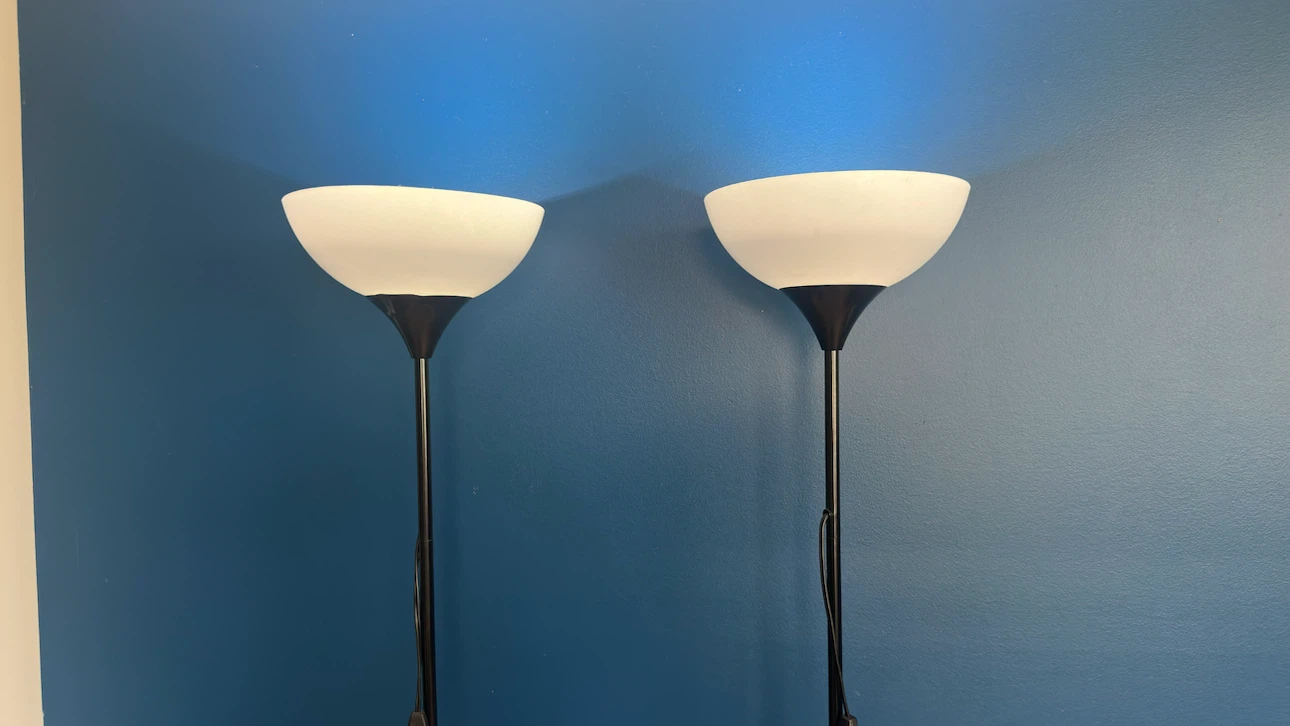 Pair of Black Floor Lamps with White Shades - photo 2