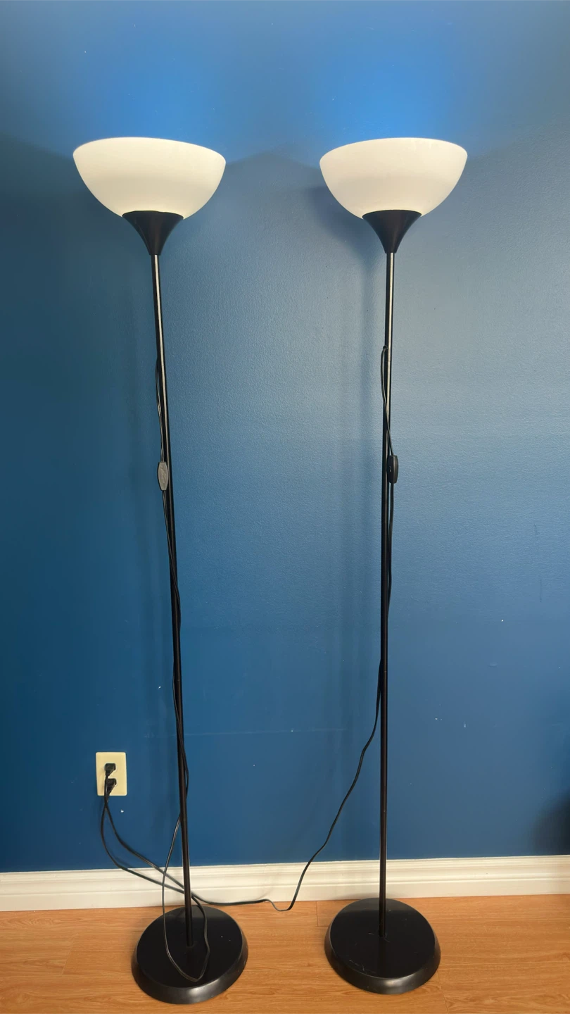 Pair of Black Floor Lamps with White Shades - photo 3