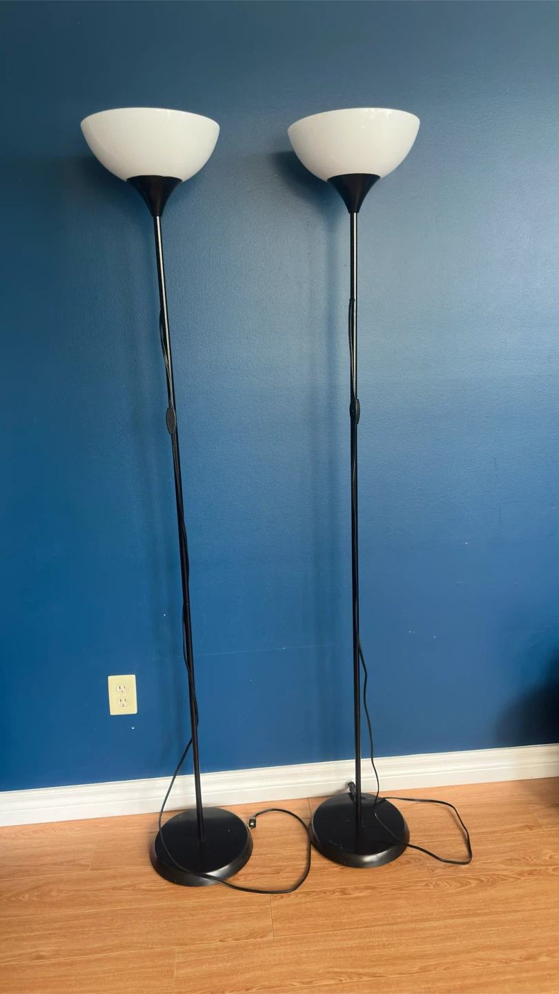 Pair of Black Floor Lamps with White Shades - photo 4