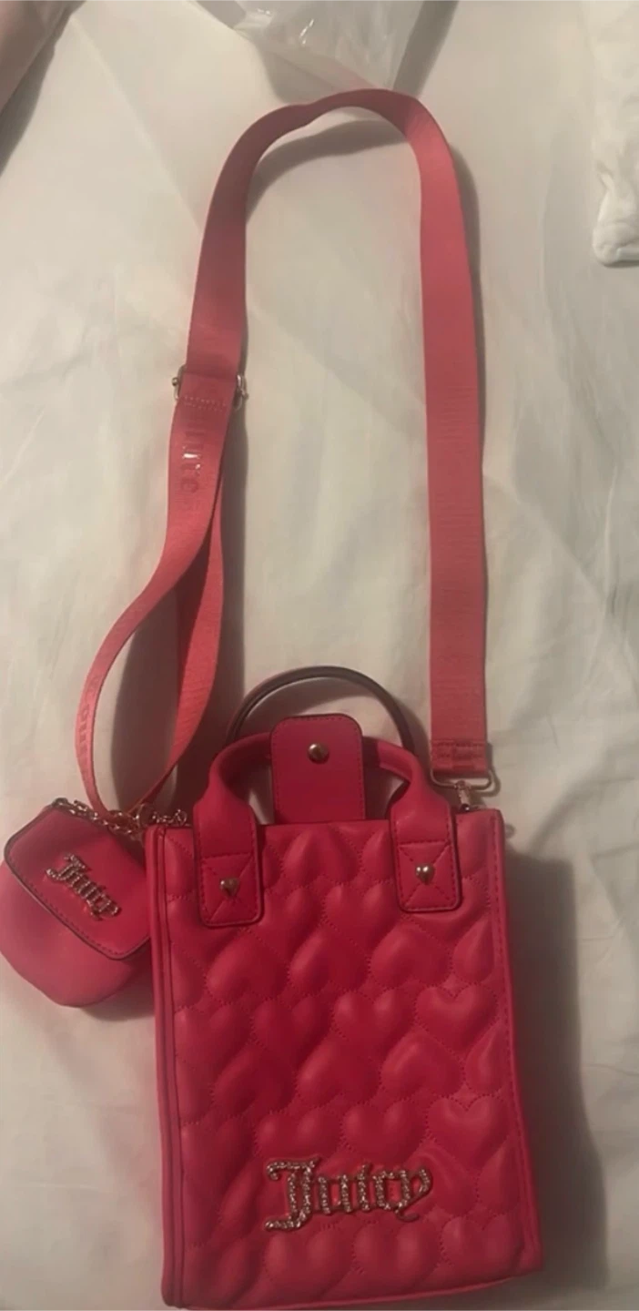 Juicy Couture Pink Quilted Heart Mini Tote Bag with Pouch