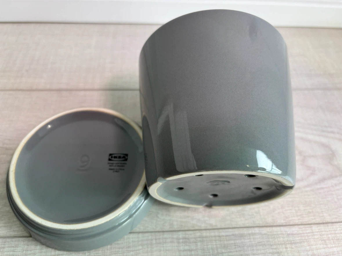 Grey IKEA ceramic planter with Saucer 4 inches - photo 2