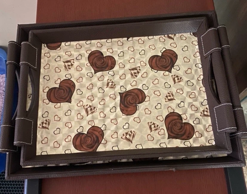 Set of 2 Decorative Trays with Heart Print - photo 4