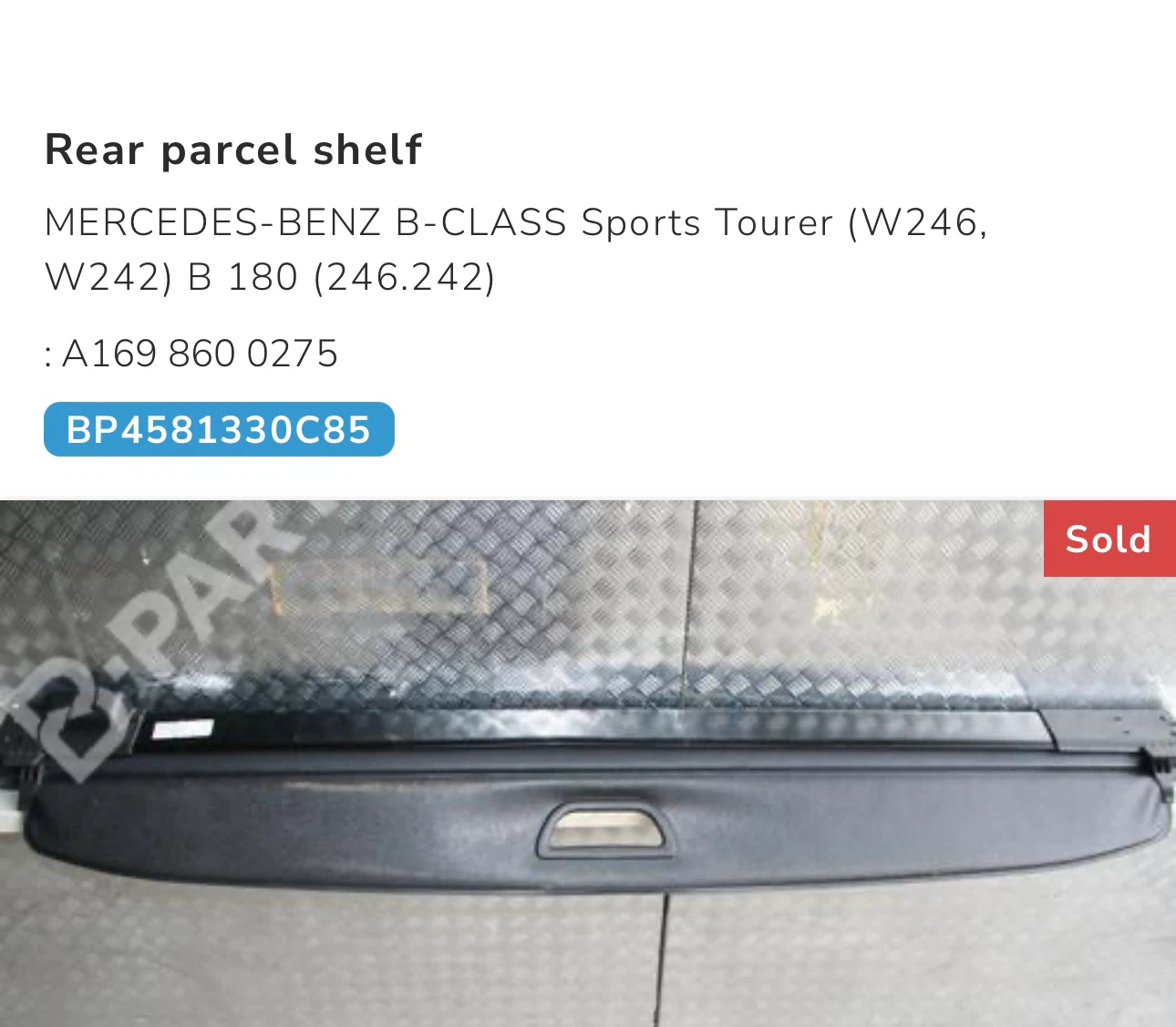 Mercedes-Benz Rear Parcel Shelf for B-Class Sports Tourer - photo 2