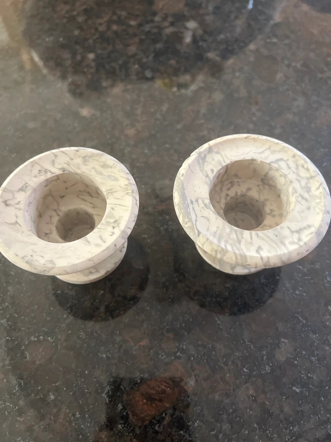 Pair of Marble-look Candlestick Holders