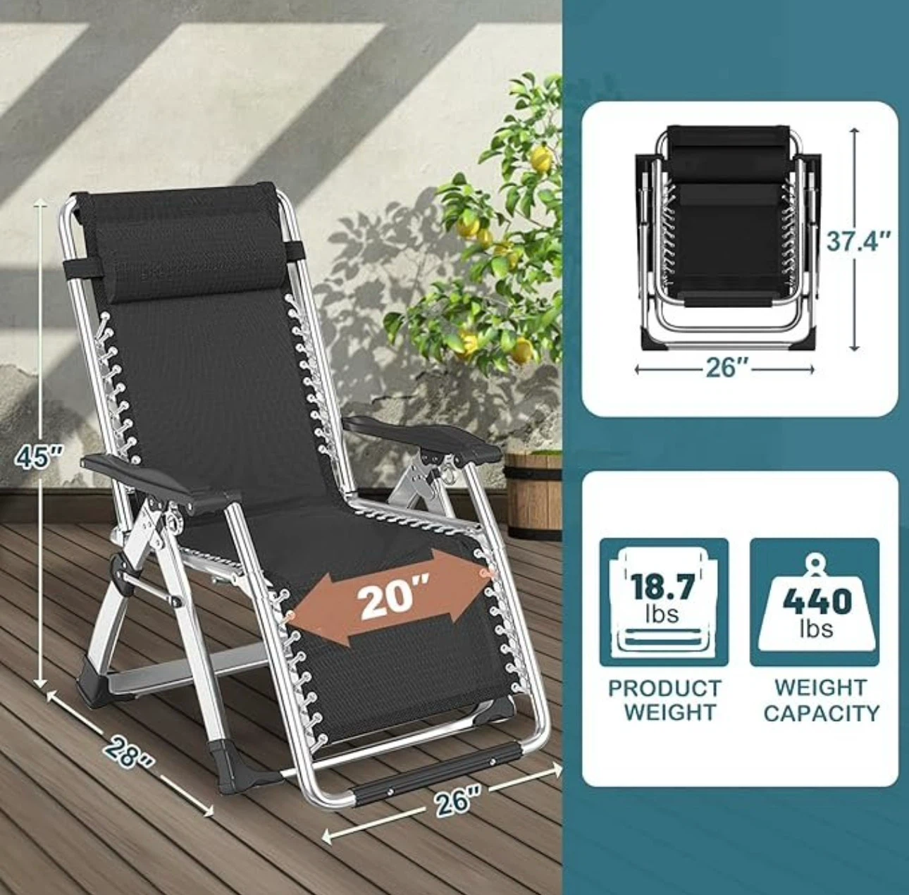 Grey Padded Zero Gravity Chair - photo 2