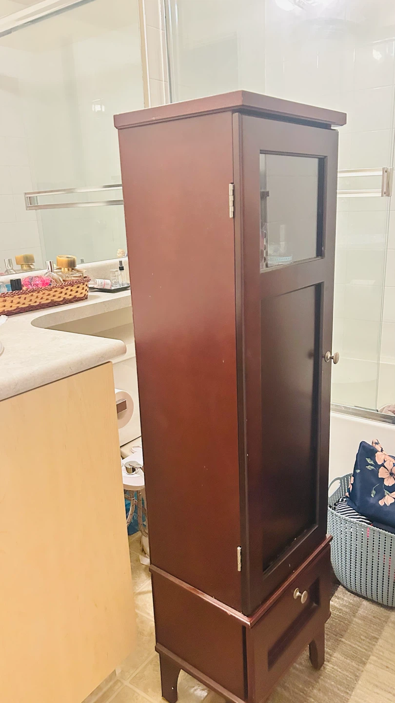 Dark Wood Jewelry Armoire with Mirror