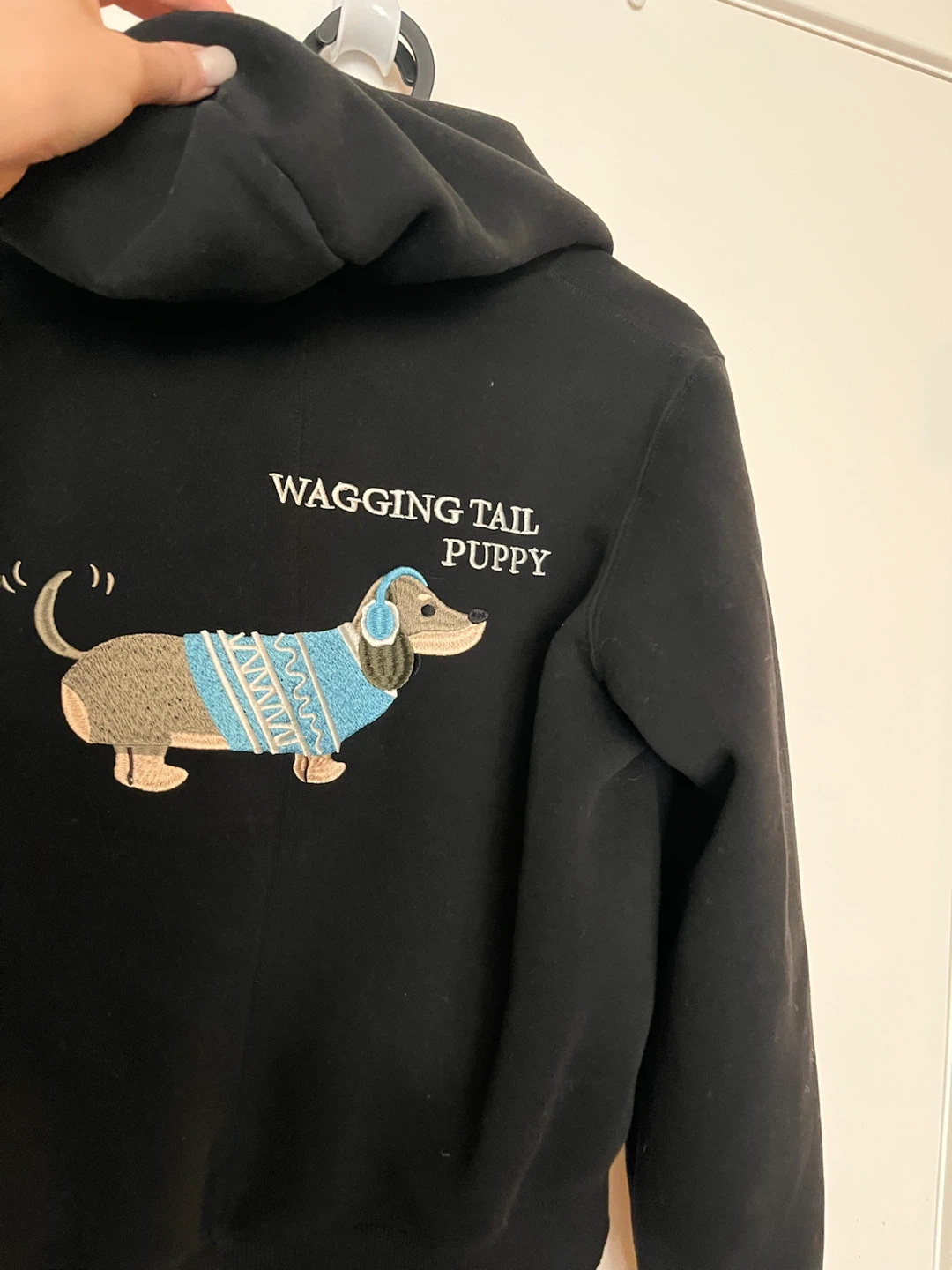 LEMANISM Black Zip-Up Hoodie - Wagging Tail Puppy Graphic - photo 4