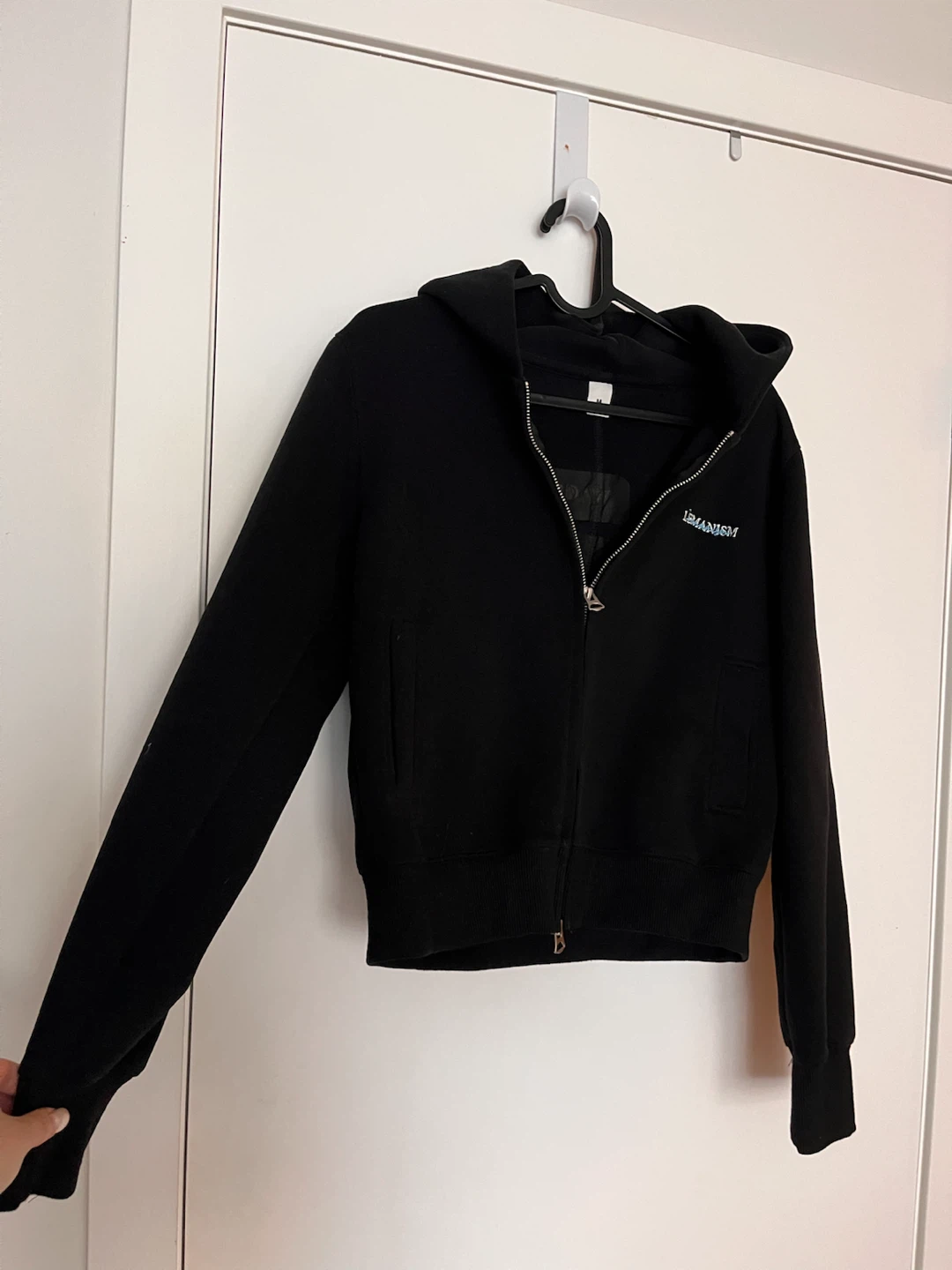 LEMANISM Black Zip-Up Hoodie - Wagging Tail Puppy Graphic