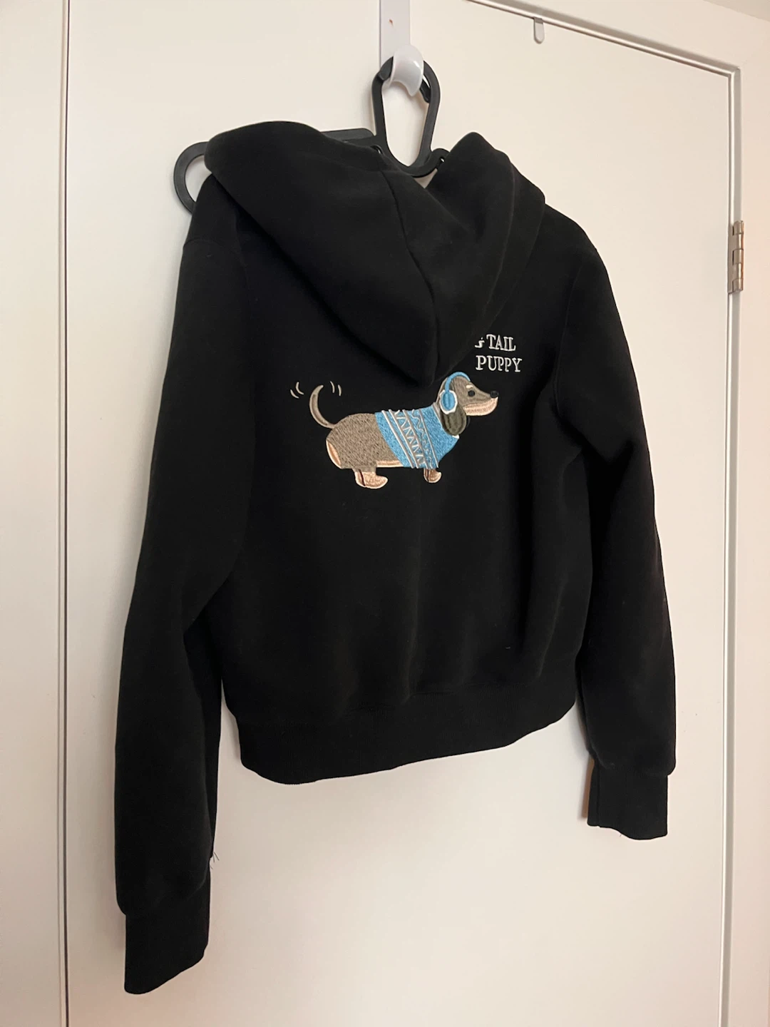 LEMANISM Black Zip-Up Hoodie - Wagging Tail Puppy Graphic - photo 3