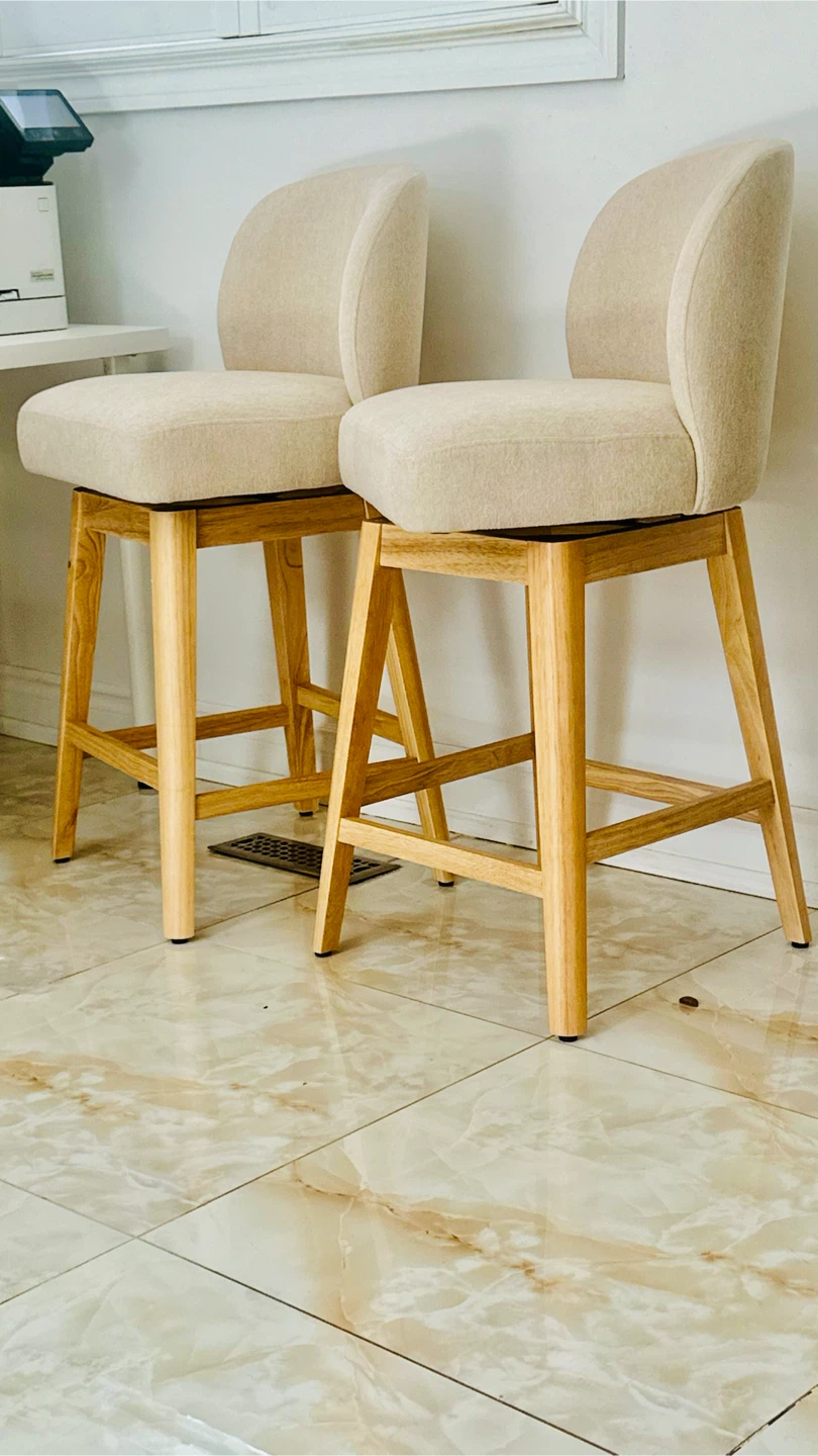 New Set of 2 Beige Swivel Bar Stools
