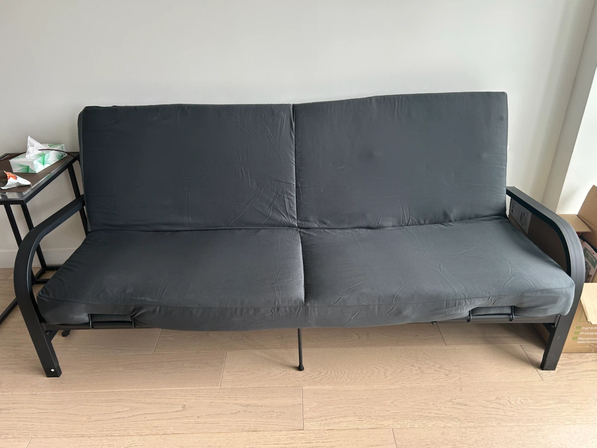 Mainstays Metal Arm Futon, Black Frame with Grey Mattress