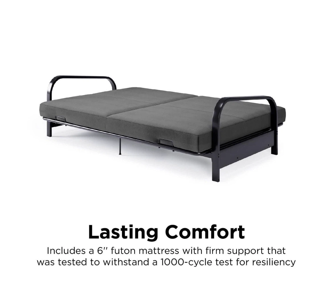 Mainstays Metal Arm Futon, Black Frame with Grey Mattress - photo 5
