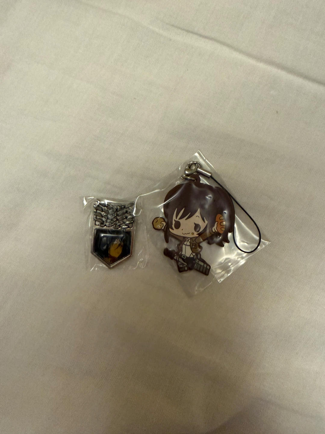Attack on Titan Sasha rubber keychain and Mikasa pin - photo 3