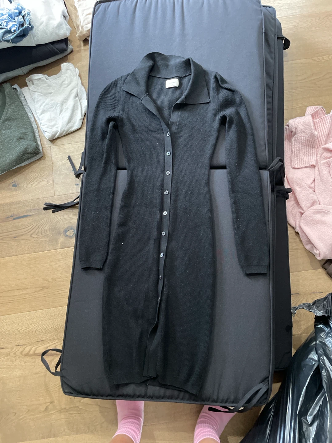 Wilfred Black Ribbed Button-Up Midi Dress