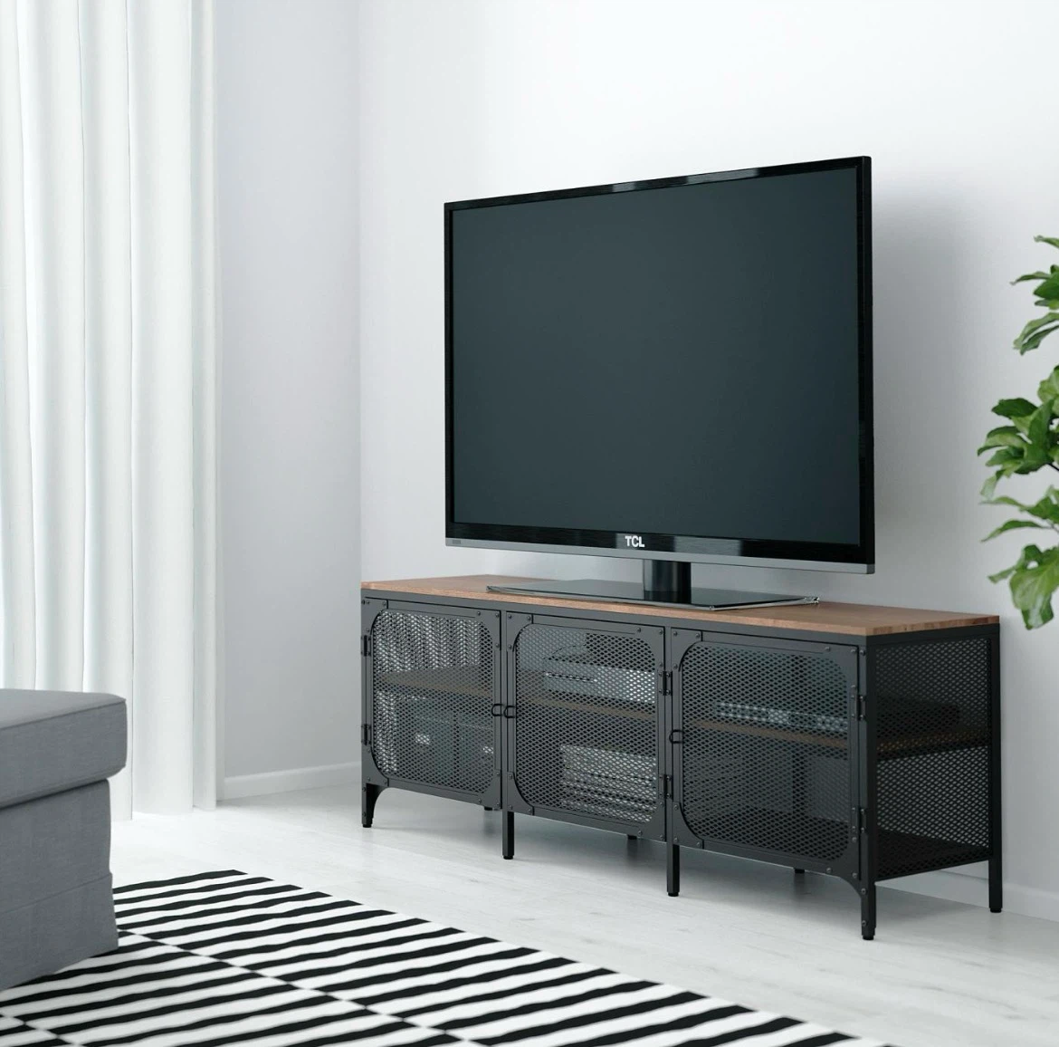 TV Stand with Black Mesh Doors