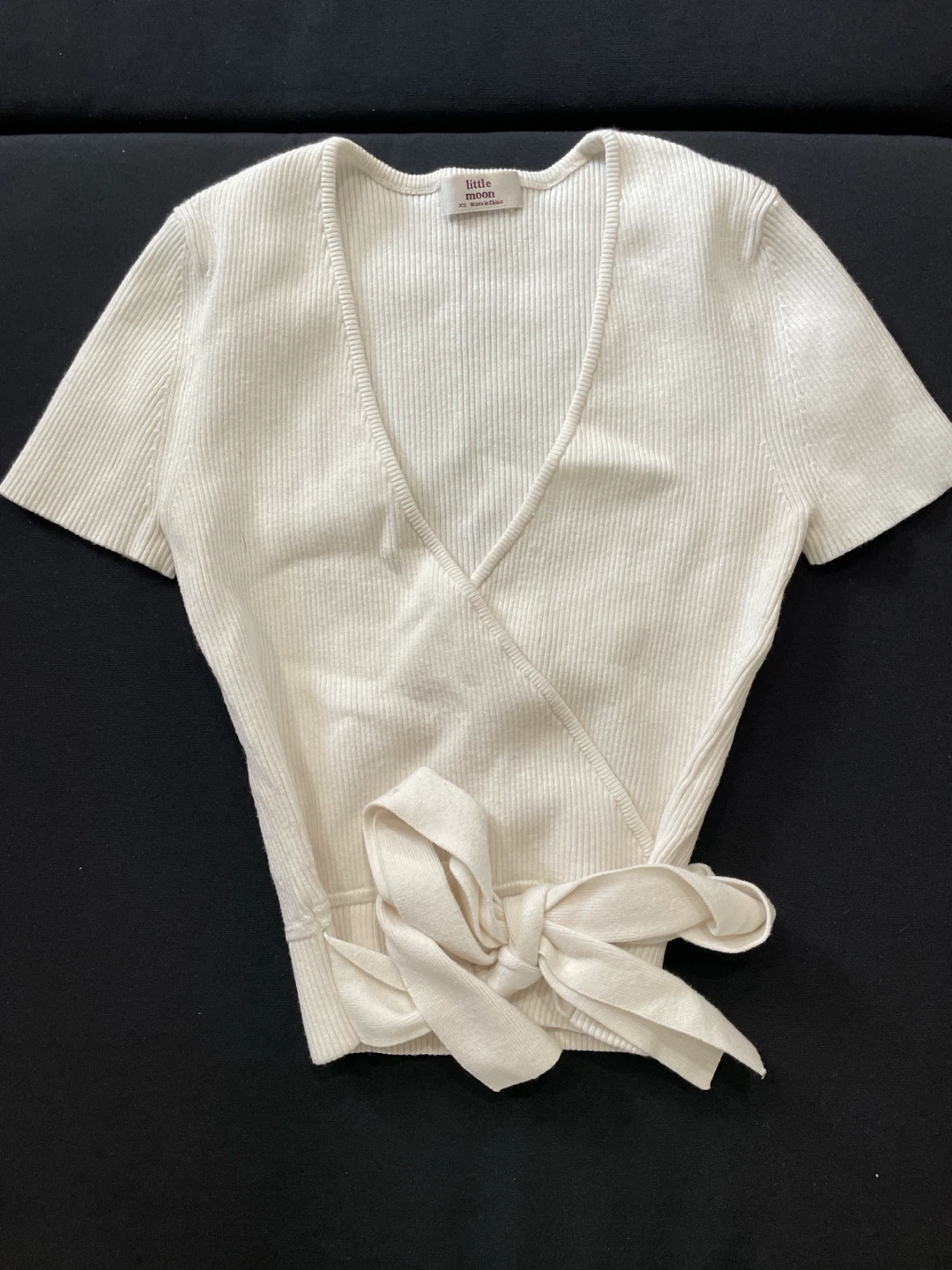 Little Moon White Ribbed Wrap Top