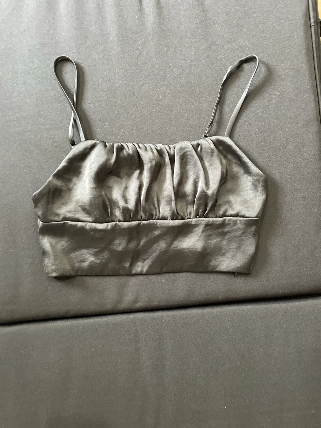 Wilfred Black Ruched Satin Crop Top