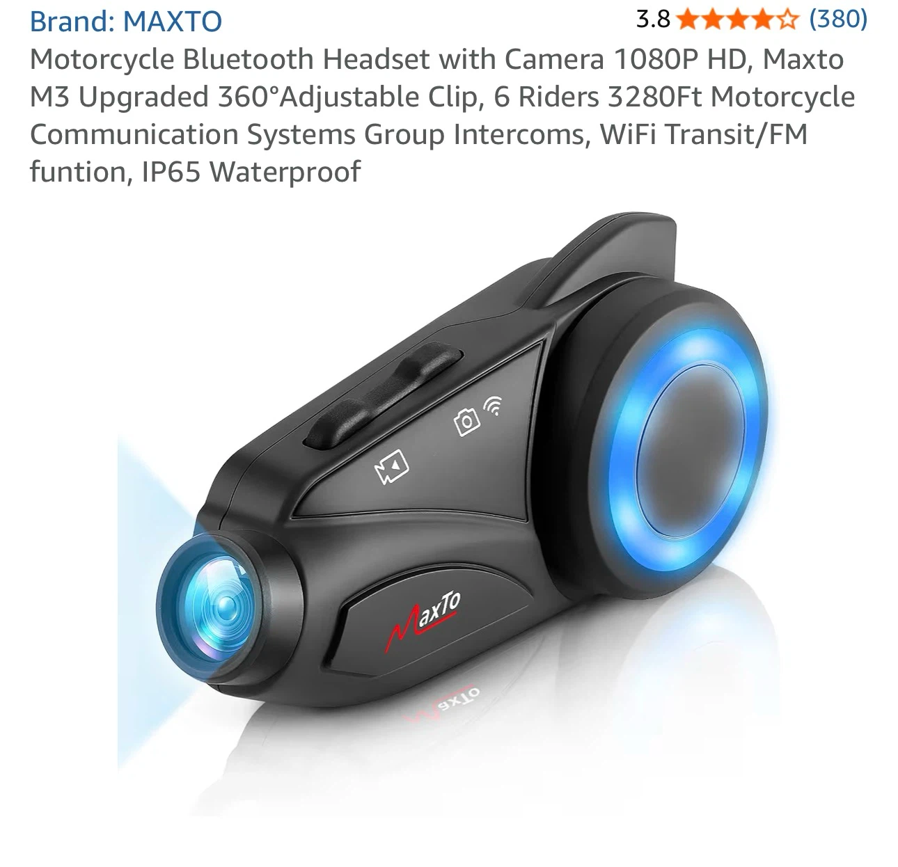 Maxto Motorcycle Bluetooth Headset Intercom with 1080P HD Camera - photo 2