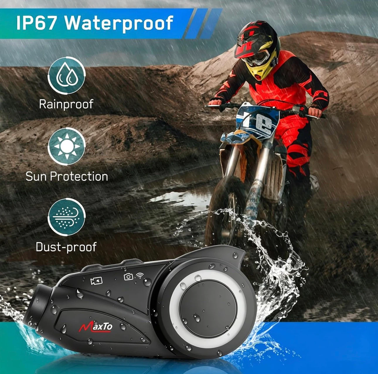 Maxto Motorcycle Bluetooth Headset Intercom with 1080P HD Camera - photo 5