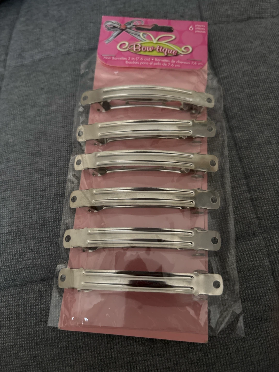 Bow-tique Hair Barrettes 3 Inch Silver Pack of 6