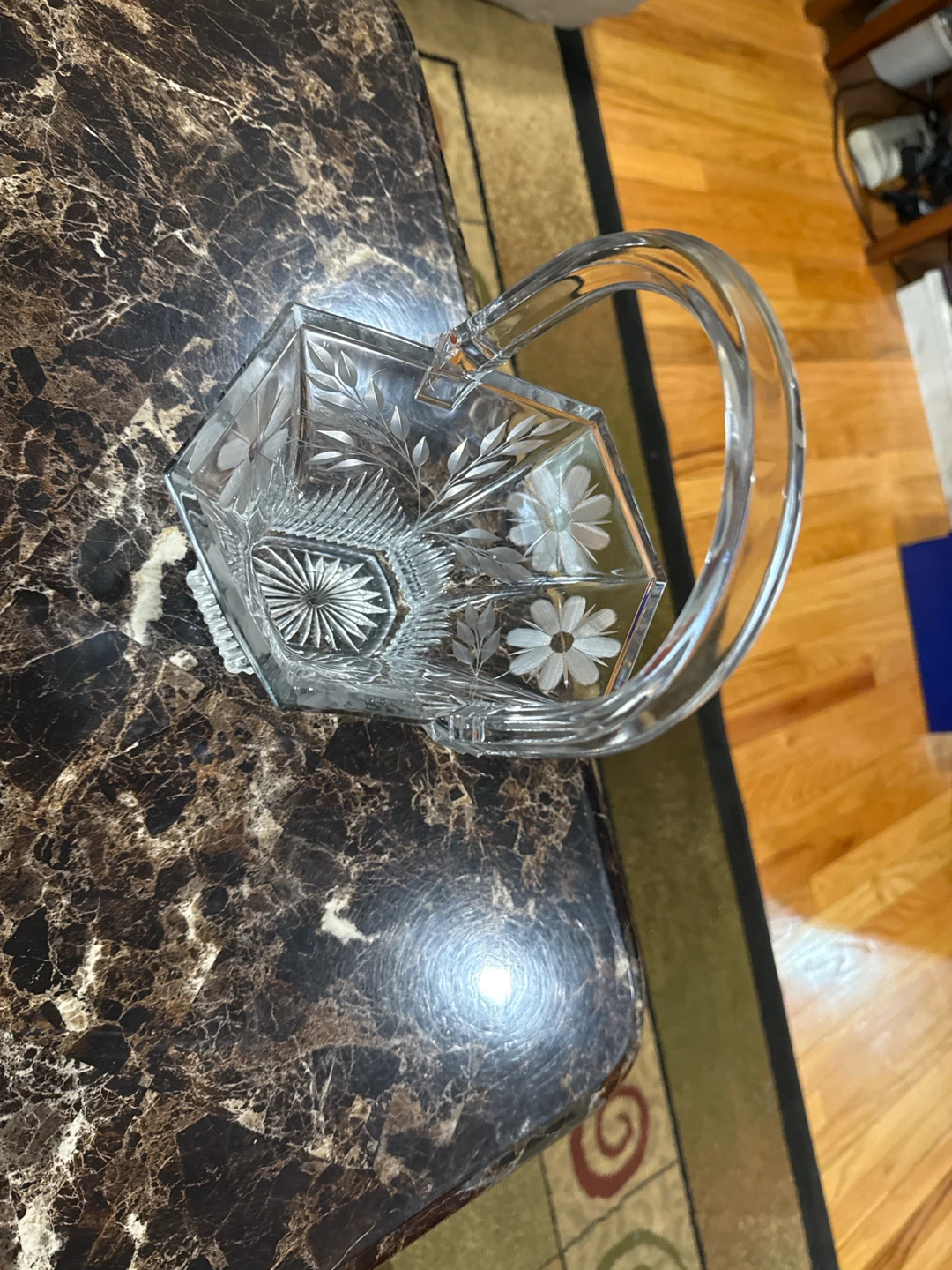 Cut Crystal Glass Basket with Etched Flowers - photo 3