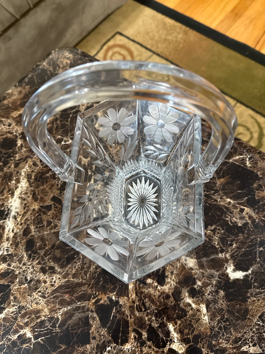 Cut Crystal Glass Basket with Etched Flowers - photo 5
