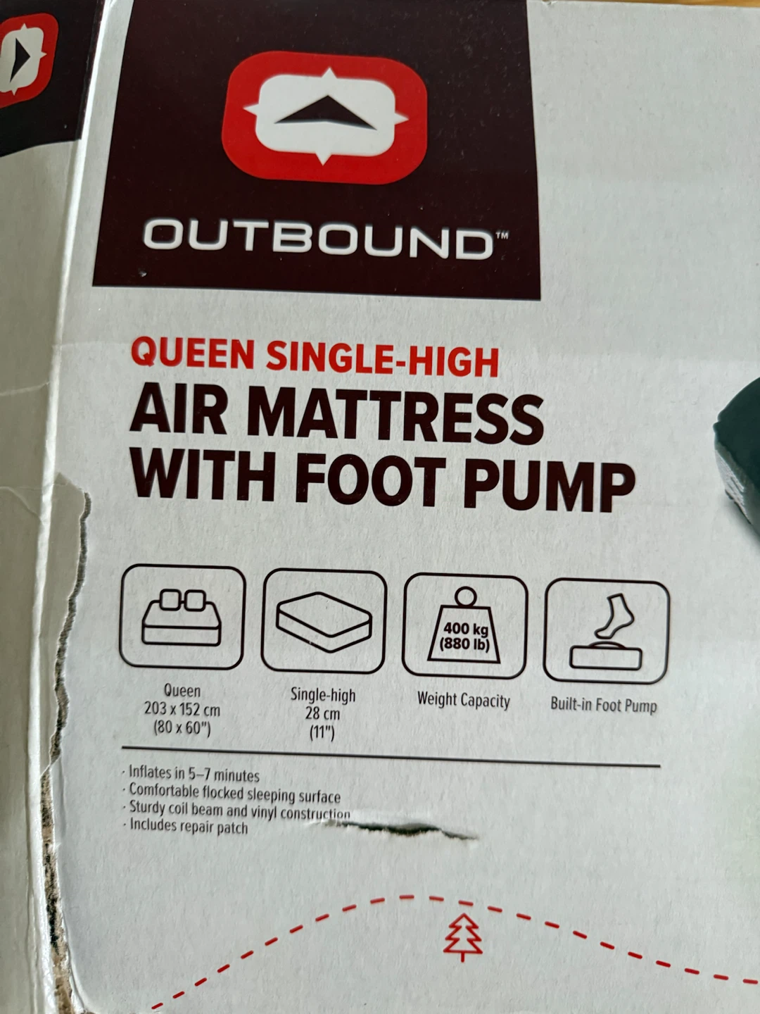 Outbound Queen Single-High Air Mattress with Foot Pump