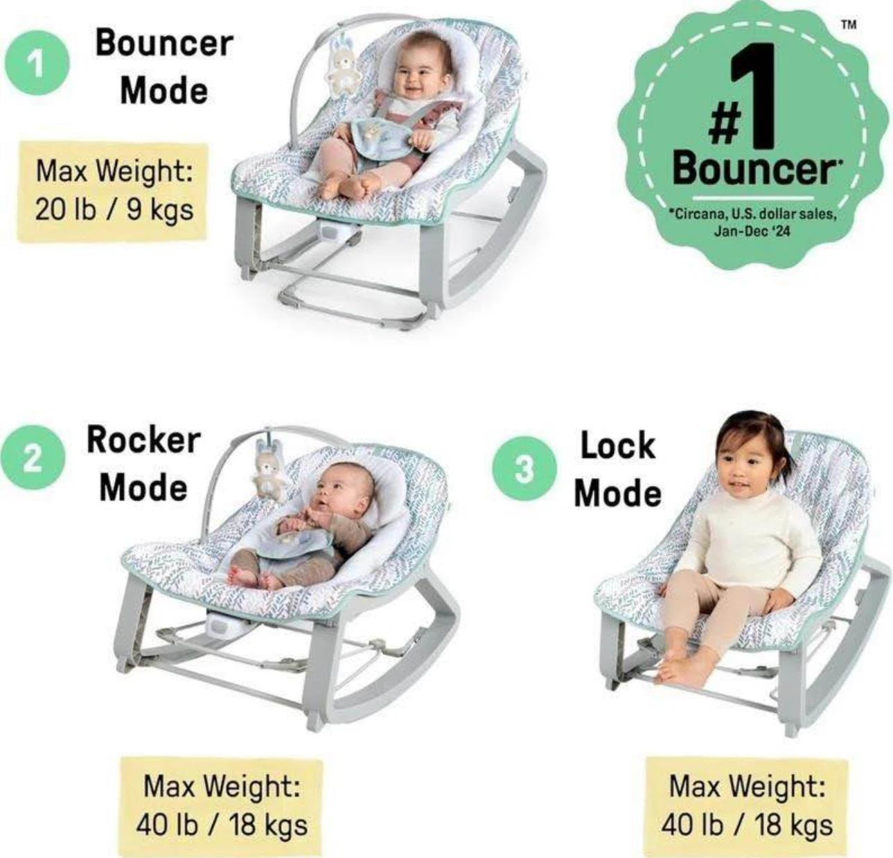 Ingenuity Keep Cozy 3-in-1 Grow with Me Bounce & Rock Seat - photo 3