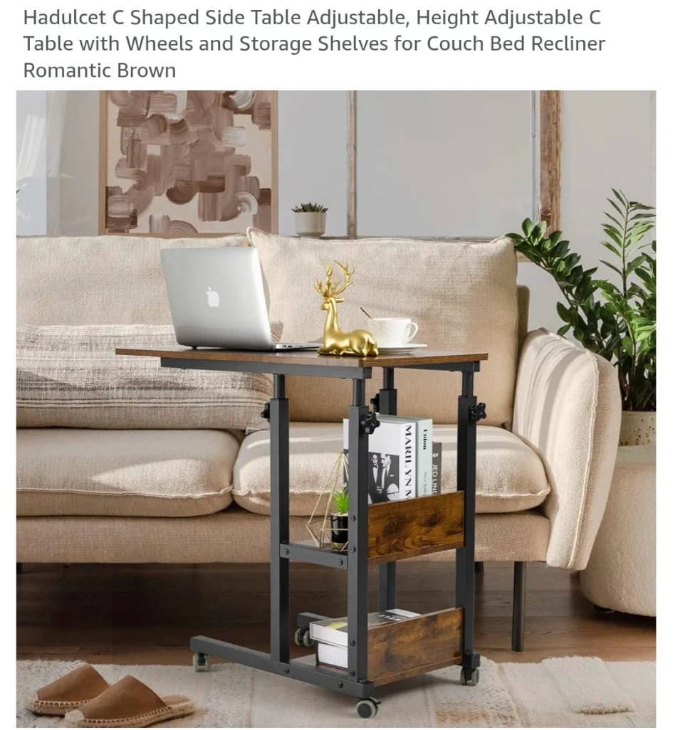 Adjustable C-Shaped Side Table with Wheels