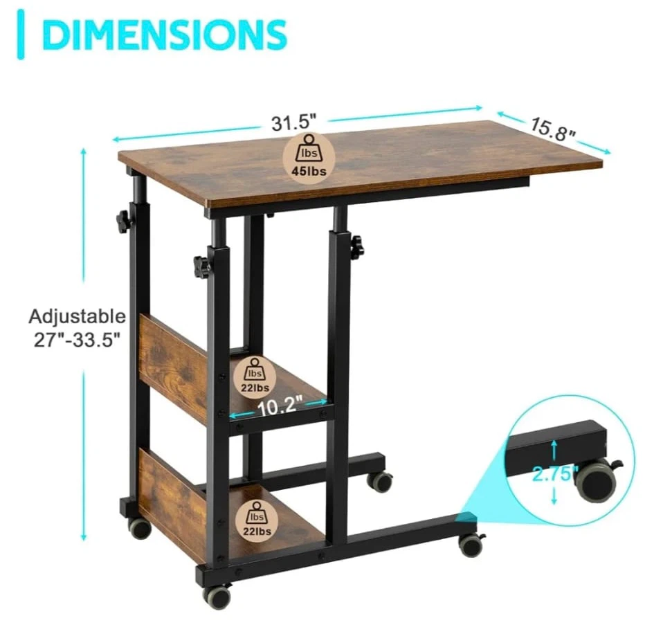 Adjustable C-Shaped Side Table with Wheels - photo 5