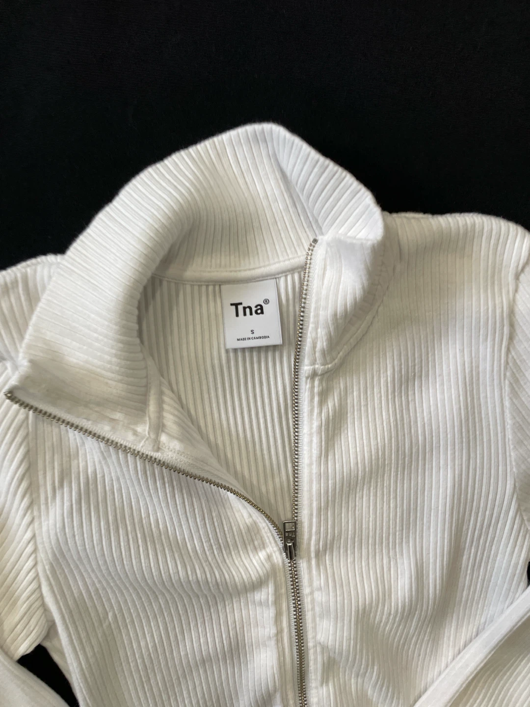 Tna White Ribbed Zip-Up Long Sleeve Top Size S - photo 2