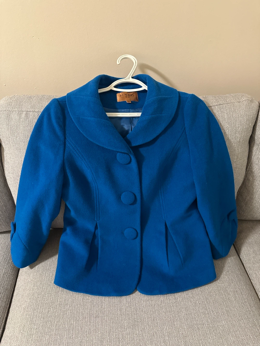 JINGU Royal Blue Cropped Blazer（70% wool)