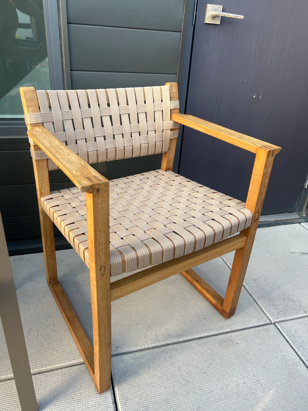 Wooden chair with woven seat and back