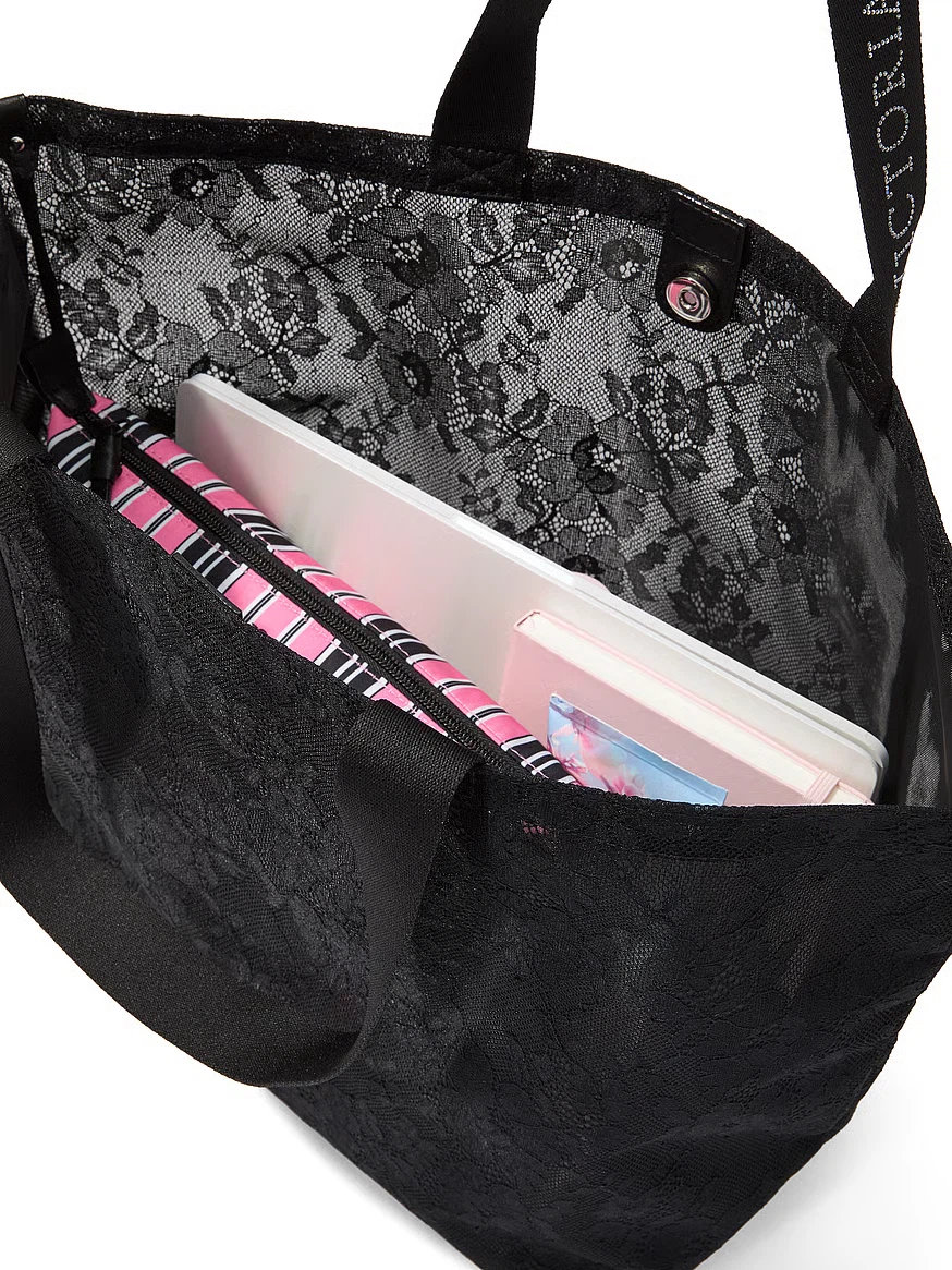 NEW Victoria’s Secret Large Black Lace Tote Bag - photo 4