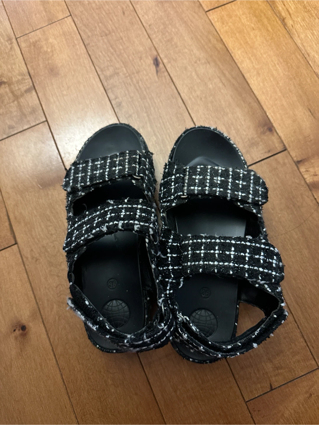 Black and White Tweed Sandals