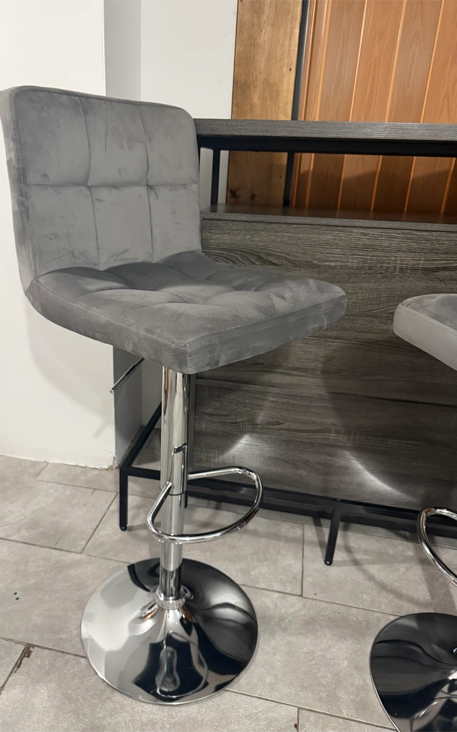 Modern Home Bar Cabinet with 2 Adjustable Gray Velvet Bar Stools - photo 3